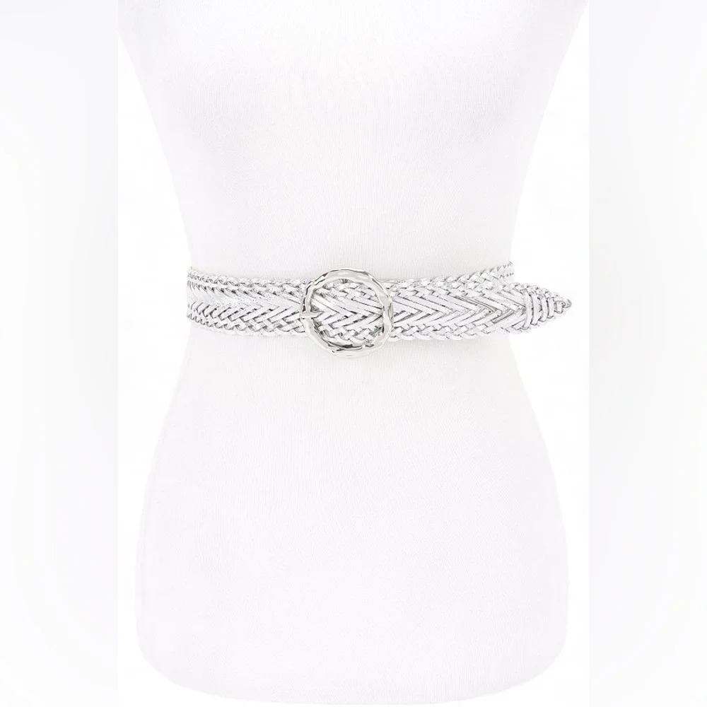 Metallic Gold Leather Braided Statement Belt